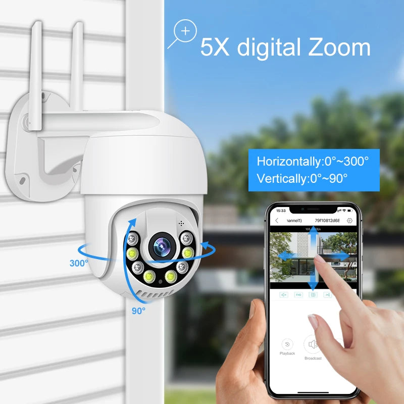 Smart 1080P Wireless PTZ IP Camera – Outdoor Security Dome with Cloud Storage & Two-Way Audio