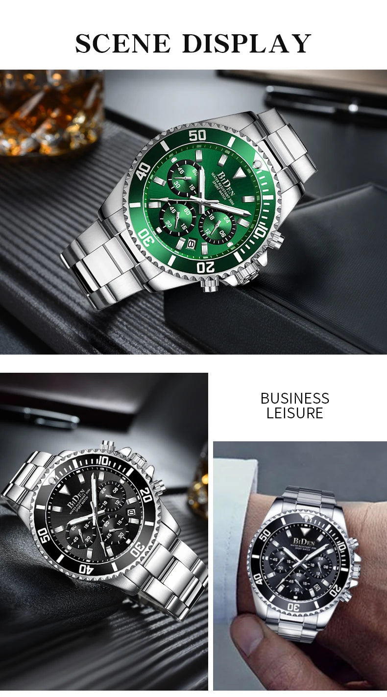 BIDEN Waterproof Men’s Watch – Business Style Quartz Chronograph