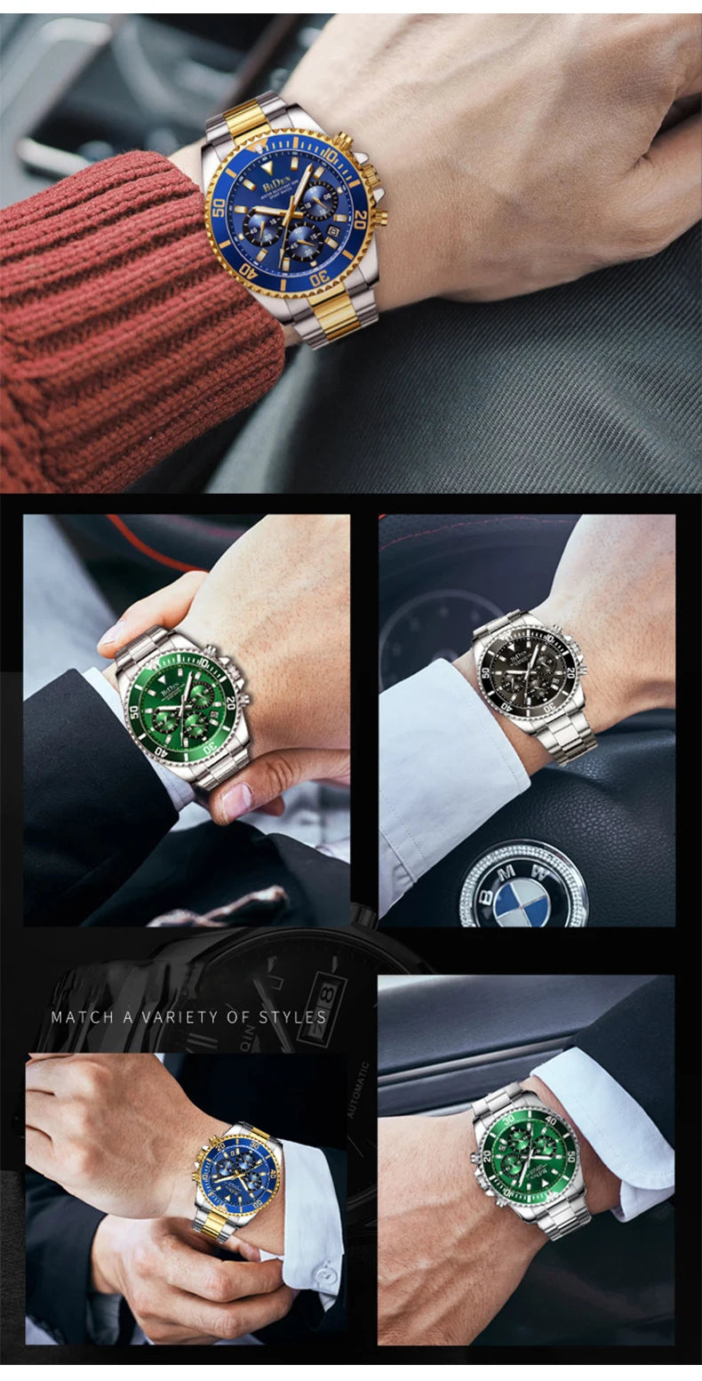 BIDEN Waterproof Men’s Watch – Business Style Quartz Chronograph