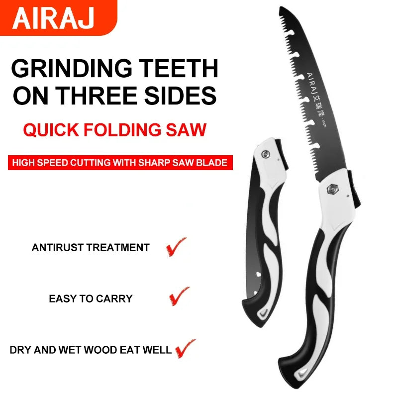 AIRAJ 9.4" Folding Pruning Saw – SK5 Steel Teeth, Portable Hand Saw for Camping & Gardening