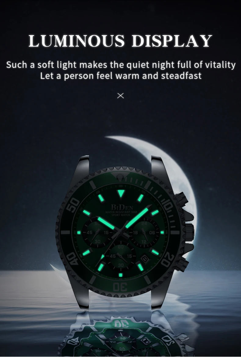 BIDEN Waterproof Men’s Watch – Business Style Quartz Chronograph
