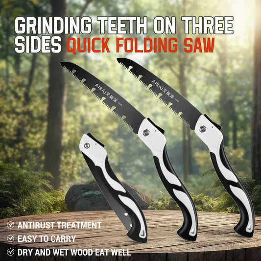 AIRAJ 9.4" Folding Pruning Saw – SK5 Steel Teeth, Portable Hand Saw for Camping & Gardening